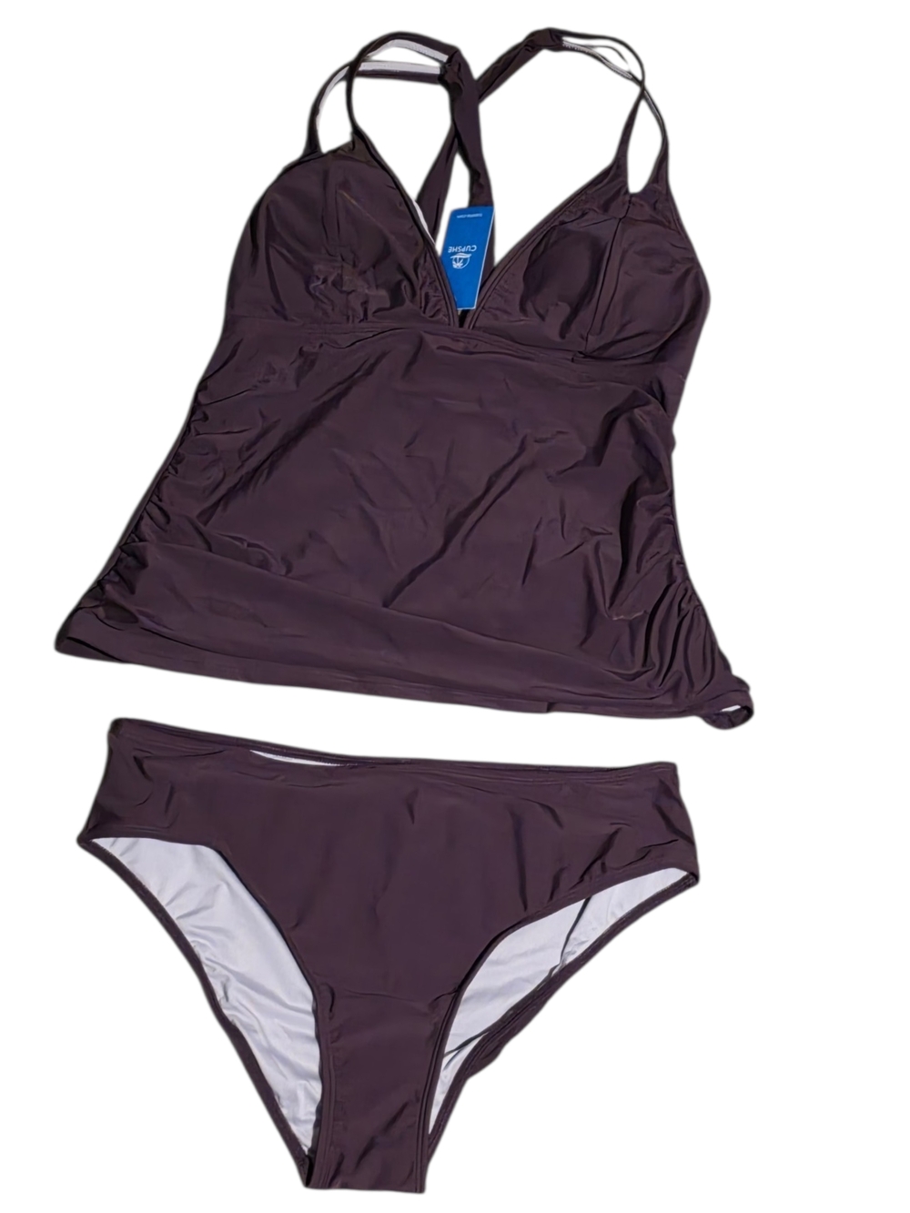 Women's Dark Plum Tankini Bikini Set - Deep Purple Two-Piece Swimwear Cupshe nwt